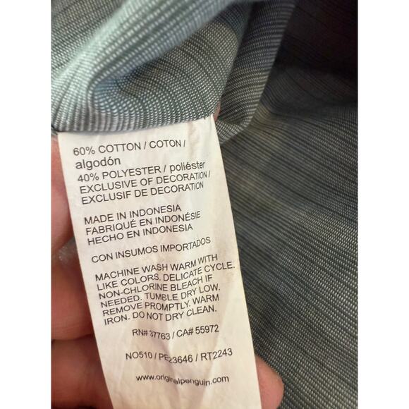 Original Penguin Heritage Slim Fit Short Sleeve button down shirt Green M - Picture 5 of 5